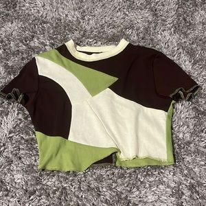green brown and cream colored crop top from shein size small